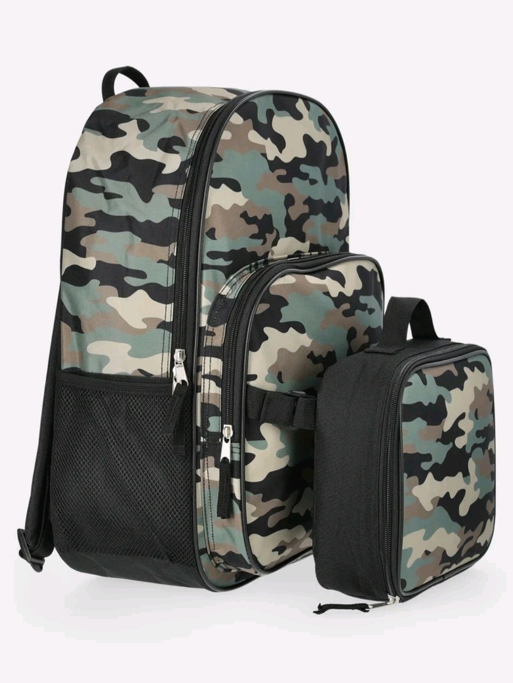 Camouflage Print Men's Backpack and Lunch Bag Set - Green Camo